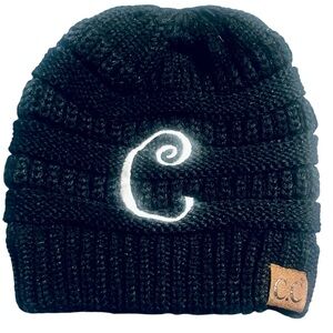 Girlie Girl Originals C.C Black Knit Beanie Hat w/C Monogram Winter Cap One Size
